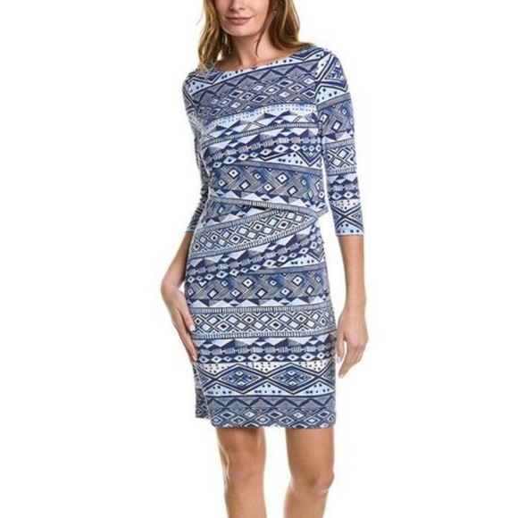 J. McLaughlin Nicola Dress in Lekha Geo Stripe Royal Blue & White Size Small - Picture 1 of 10